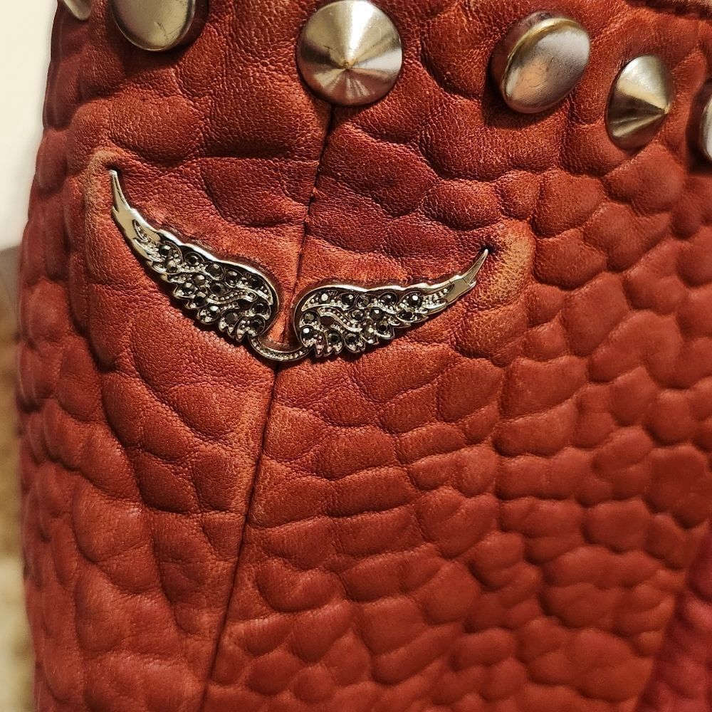 Zadig & Voltaire Red Pebbled Leather Silver Rock Stud Trim Handbag/Tote Ret.$695 - Picture 14 of 15